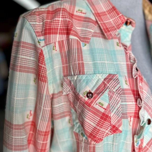 Tasha Polizzi Red and Blue Plaid Jacket with Ruffle Details - Picture 2 of 5